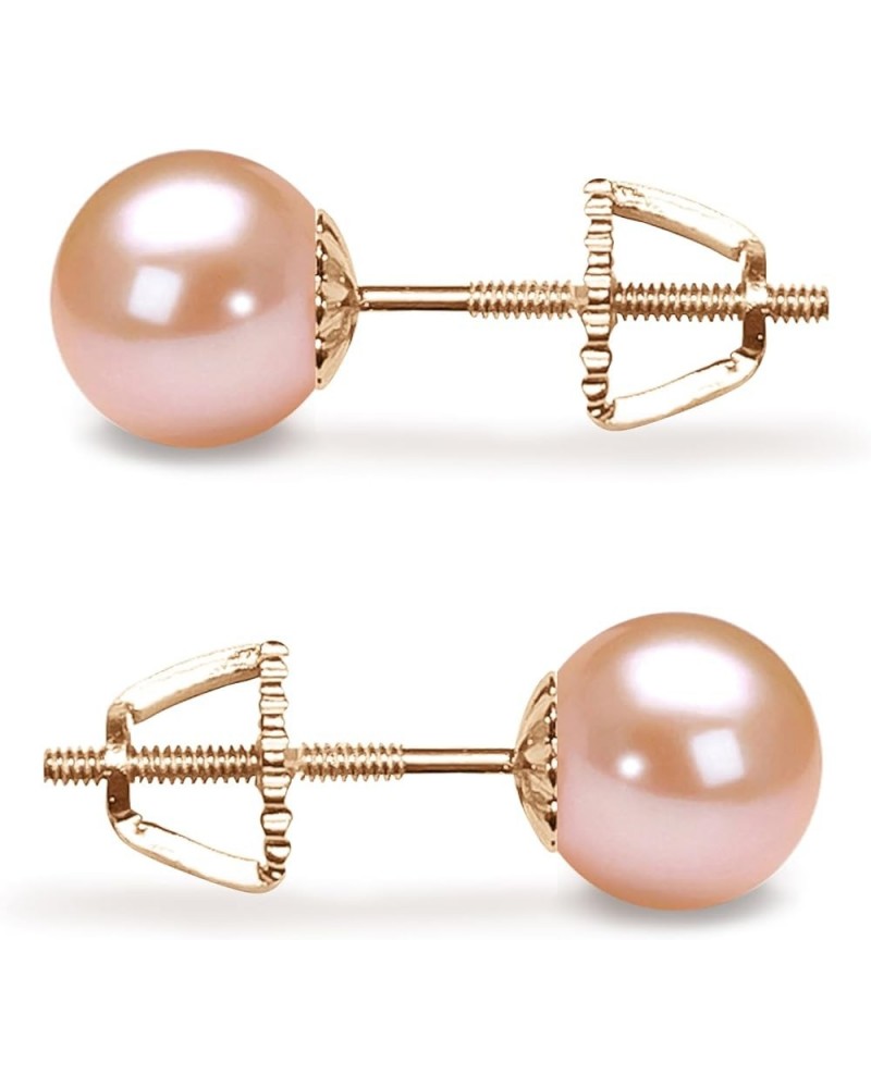 Pink Cultured Pearl Earrings Stud AAA 5-10mm Freshwater Cultured Pearls Earrings Gold Plated Settings - 8.0 Millimeters Yello...