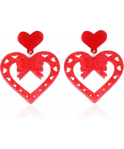 Hollow Heart Earrings Double Love Heart Dangle Earrings for Women Hot Pink Red Heart Earrings Acrylic Heart Earrings Thanksgi...