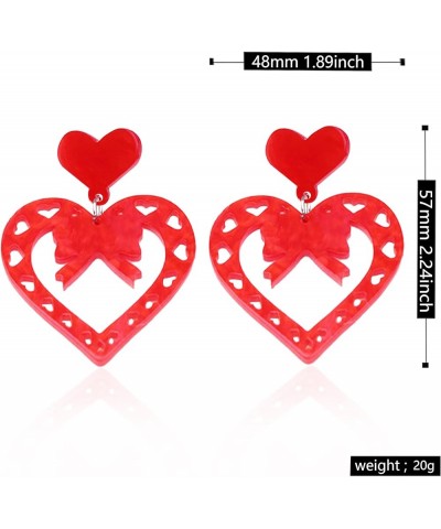 Hollow Heart Earrings Double Love Heart Dangle Earrings for Women Hot Pink Red Heart Earrings Acrylic Heart Earrings Thanksgi...