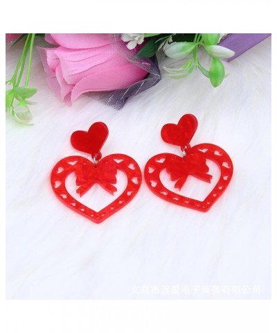 Hollow Heart Earrings Double Love Heart Dangle Earrings for Women Hot Pink Red Heart Earrings Acrylic Heart Earrings Thanksgi...