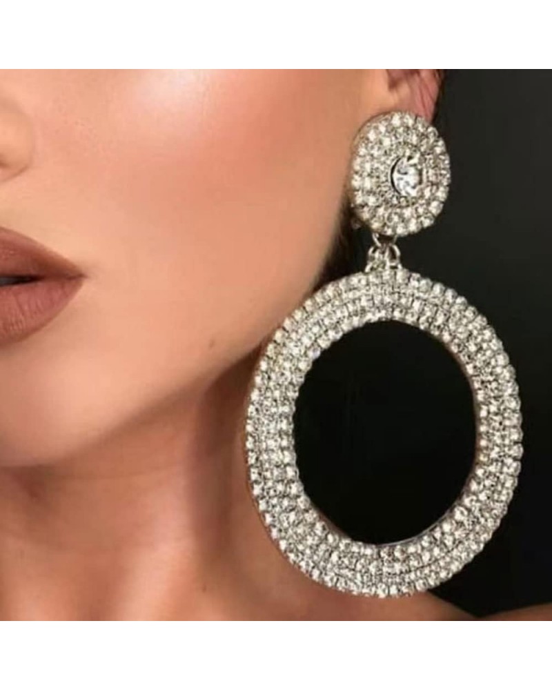 Boho Sexy Fashion Women Silver Gold Statement Long Circle Rhinestones Earrings Shining Dangle Drop Bar Prom Wedding Earrings ...