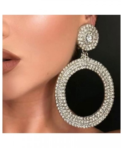 Boho Sexy Fashion Women Silver Gold Statement Long Circle Rhinestones Earrings Shining Dangle Drop Bar Prom Wedding Earrings ...