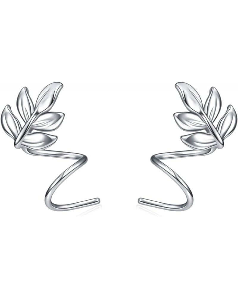 Leaf Wrap Earrings Sterling Silver Leaves Ear Crawler Earrings Hypoallergenic Stud Ear Climber Jackets Ear Cuffs Gifts for Wo...