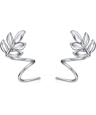 Leaf Wrap Earrings Sterling Silver Leaves Ear Crawler Earrings Hypoallergenic Stud Ear Climber Jackets Ear Cuffs Gifts for Wo...