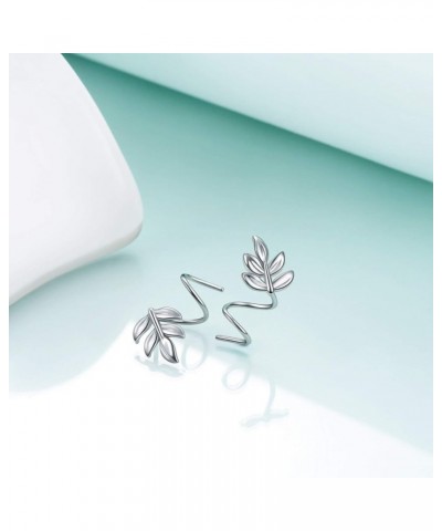 Leaf Wrap Earrings Sterling Silver Leaves Ear Crawler Earrings Hypoallergenic Stud Ear Climber Jackets Ear Cuffs Gifts for Wo...