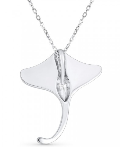 Large Nautical Ocean Blue Created Opal Inlay Stingray Pendant Necklace For Women .925 Sterling Silver $24.35 Necklaces