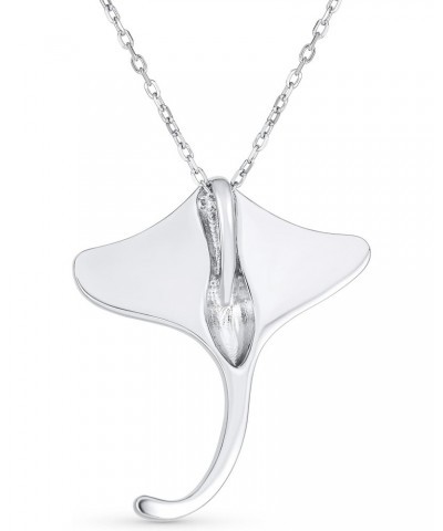 Large Nautical Ocean Blue Created Opal Inlay Stingray Pendant Necklace For Women .925 Sterling Silver $24.35 Necklaces