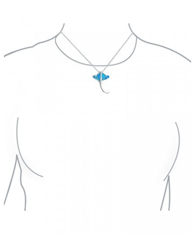 Large Nautical Ocean Blue Created Opal Inlay Stingray Pendant Necklace For Women .925 Sterling Silver $24.35 Necklaces