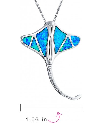 Large Nautical Ocean Blue Created Opal Inlay Stingray Pendant Necklace For Women .925 Sterling Silver $24.35 Necklaces