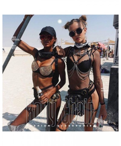 Punk Leather Waist Chain Belt Black Harness Body Chains Layered Belly Chain Party Rave Outfits Body Chain Jewelry for Women a...