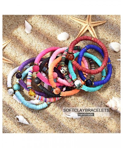 12pcs Friendship Bracelets Beaded Bracelets Heishi Bracelet Cute Bracelets Stack Vinyl Clay Disc Bead Surfer Stretch Summer B...