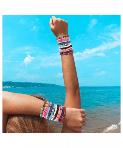 12pcs Friendship Bracelets Beaded Bracelets Heishi Bracelet Cute Bracelets Stack Vinyl Clay Disc Bead Surfer Stretch Summer B...