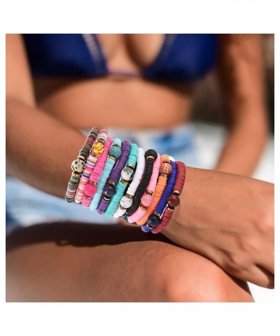 12pcs Friendship Bracelets Beaded Bracelets Heishi Bracelet Cute Bracelets Stack Vinyl Clay Disc Bead Surfer Stretch Summer B...