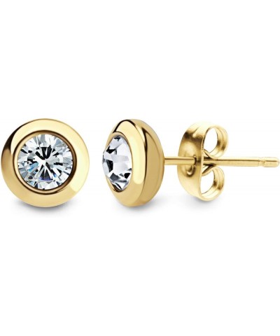 Womens Pair Round Circle Solitaire Cubic Zirconia Bezel Stud Earrings Gold & White Cubic Zirconia $8.39 Earrings