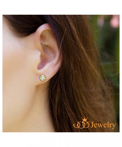 Womens Pair Round Circle Solitaire Cubic Zirconia Bezel Stud Earrings Gold & White Cubic Zirconia $8.39 Earrings