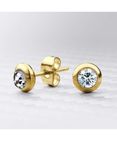 Womens Pair Round Circle Solitaire Cubic Zirconia Bezel Stud Earrings Gold & White Cubic Zirconia $8.39 Earrings