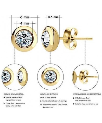 Womens Pair Round Circle Solitaire Cubic Zirconia Bezel Stud Earrings Gold & White Cubic Zirconia $8.39 Earrings