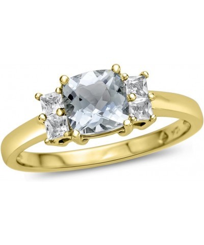 Solid 10k White, Yellow Gold or 6x6mm Cushion-Cut Center Stone with Side White Topaz Ri Aquamarine (Yellow Gold) $113.74 Rings