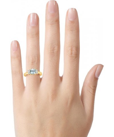 Solid 10k White, Yellow Gold or 6x6mm Cushion-Cut Center Stone with Side White Topaz Ri Aquamarine (Yellow Gold) $113.74 Rings