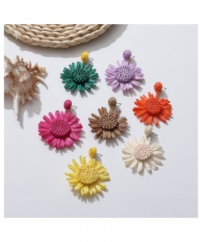 Boho Raffia Flower Earrings - Cute Sunflower Raffia Rattan Drop Earrings for Women Girls - Trendy Spring Summer Beach Vacatio...