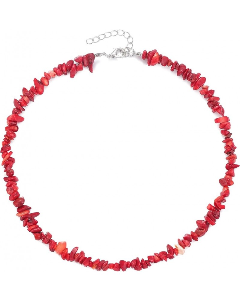 Transparent Crystal Natural Irregular Stone Choker Turquoise Beaded Necklace for Women Girls Jewelry Red Coral $4.58 Necklaces