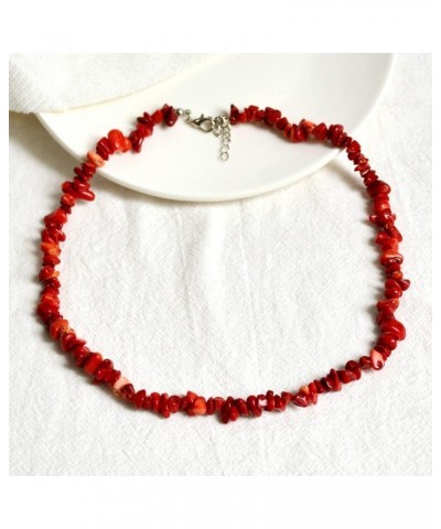 Transparent Crystal Natural Irregular Stone Choker Turquoise Beaded Necklace for Women Girls Jewelry Red Coral $4.58 Necklaces