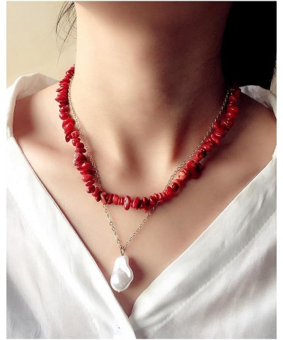 Transparent Crystal Natural Irregular Stone Choker Turquoise Beaded Necklace for Women Girls Jewelry Red Coral $4.58 Necklaces