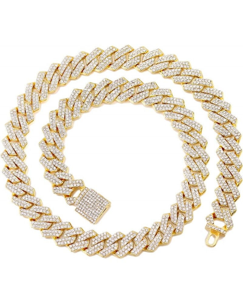 Miami Cuban Link Chain for Men 14mm Diamond Iced Out Cuban Link Chain Necklace Bracelet Hip Hop Jewelry Mens Women gold 16inc...