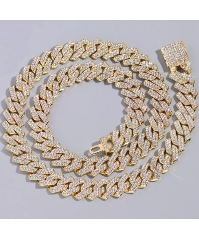 Miami Cuban Link Chain for Men 14mm Diamond Iced Out Cuban Link Chain Necklace Bracelet Hip Hop Jewelry Mens Women gold 16inc...