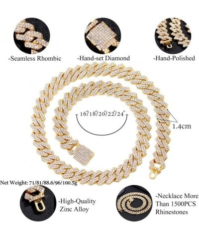 Miami Cuban Link Chain for Men 14mm Diamond Iced Out Cuban Link Chain Necklace Bracelet Hip Hop Jewelry Mens Women gold 16inc...