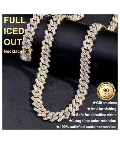 Miami Cuban Link Chain for Men 14mm Diamond Iced Out Cuban Link Chain Necklace Bracelet Hip Hop Jewelry Mens Women gold 16inc...