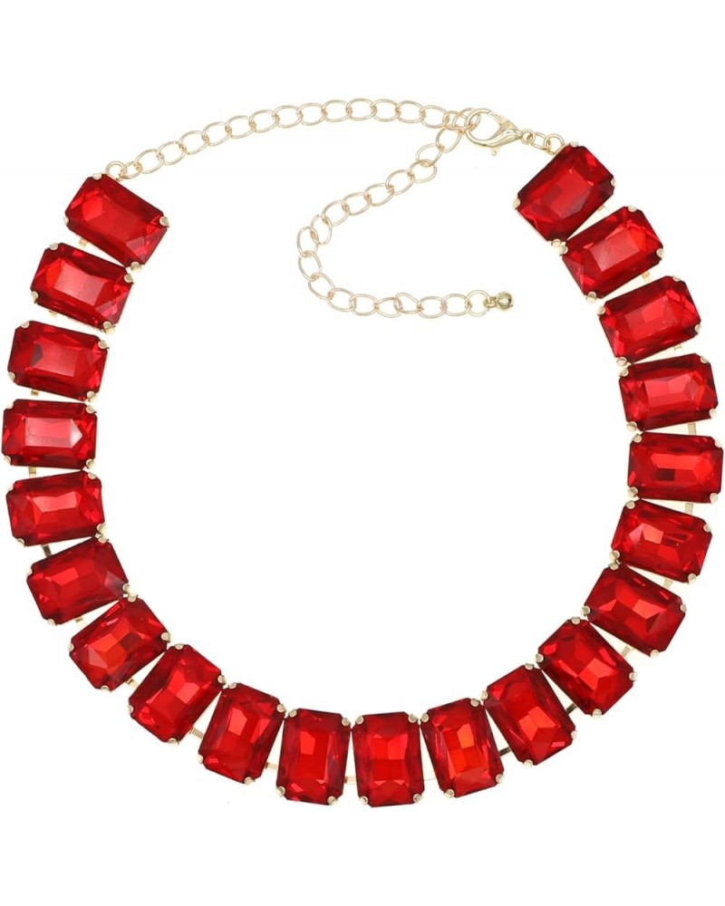 Crystal Rhinestone Gemstone Choker Collar Necklace for Women Sparkly Colorful Emerald Neck Chain Statement Necklace Red $10.0...