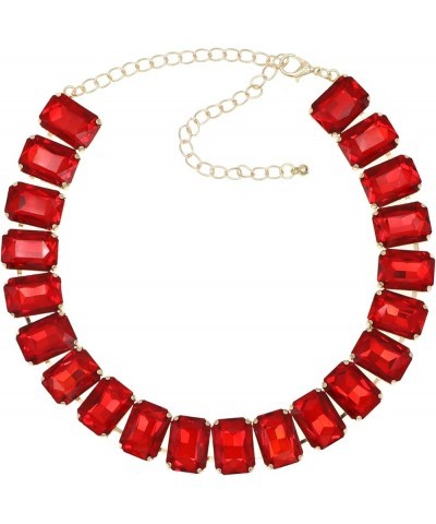 Crystal Rhinestone Gemstone Choker Collar Necklace for Women Sparkly Colorful Emerald Neck Chain Statement Necklace Red $10.0...