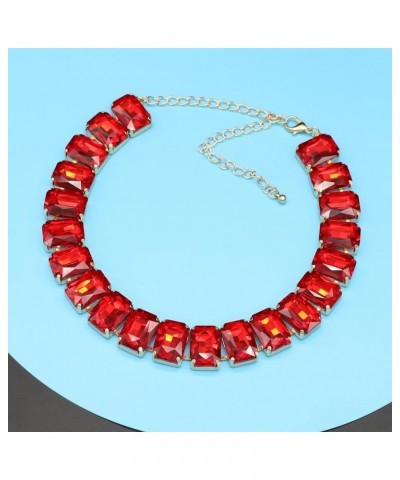 Crystal Rhinestone Gemstone Choker Collar Necklace for Women Sparkly Colorful Emerald Neck Chain Statement Necklace Red $10.0...