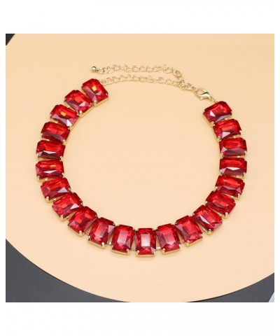 Crystal Rhinestone Gemstone Choker Collar Necklace for Women Sparkly Colorful Emerald Neck Chain Statement Necklace Red $10.0...