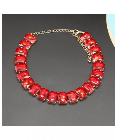 Crystal Rhinestone Gemstone Choker Collar Necklace for Women Sparkly Colorful Emerald Neck Chain Statement Necklace Red $10.0...