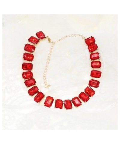 Crystal Rhinestone Gemstone Choker Collar Necklace for Women Sparkly Colorful Emerald Neck Chain Statement Necklace Red $10.0...