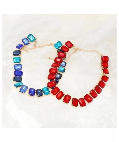 Crystal Rhinestone Gemstone Choker Collar Necklace for Women Sparkly Colorful Emerald Neck Chain Statement Necklace Red $10.0...