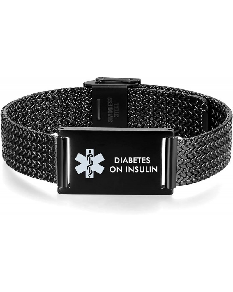 Medical Alert Bracelets for Men & Women Adjustable Stainless Steel Mesh Medical ID Bracelets Black diabetes on insulin $11.43...