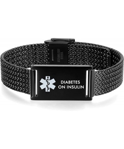 Medical Alert Bracelets for Men & Women Adjustable Stainless Steel Mesh Medical ID Bracelets Black diabetes on insulin $11.43...