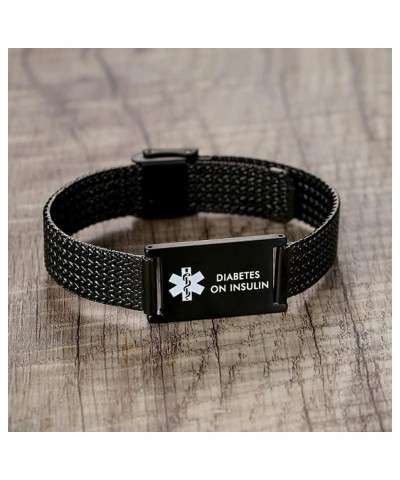 Medical Alert Bracelets for Men & Women Adjustable Stainless Steel Mesh Medical ID Bracelets Black diabetes on insulin $11.43...