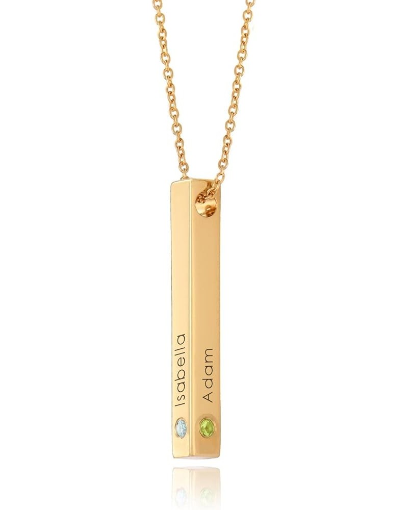 MYKA - Personalized Vertical 3D Bar Necklace with Birthstones & Up To 4 Inscriptions / Engrave Any Name / Sterling Silver, Go...