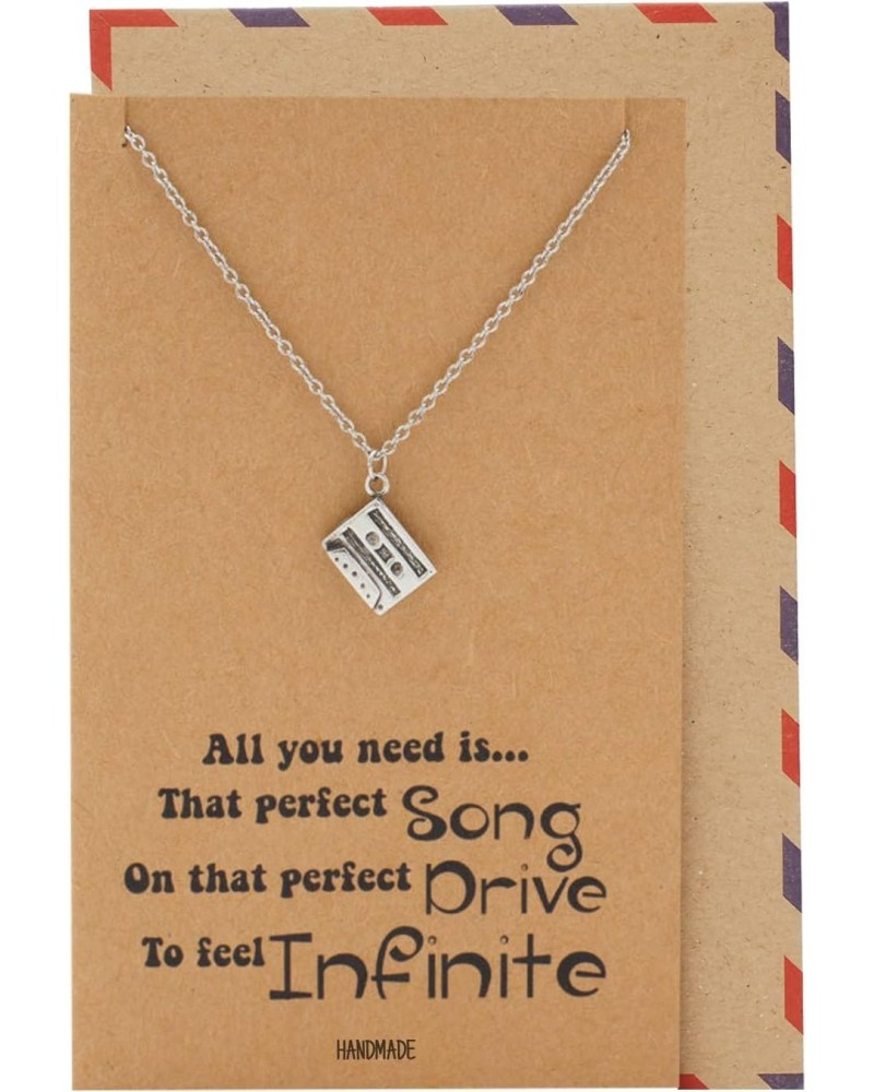 Gifts for Women Cassette Tape Pendant Necklace, Hip Hop Jewelry, Best Music Jewelry Gifts for Music Lovers with Greeting Card...