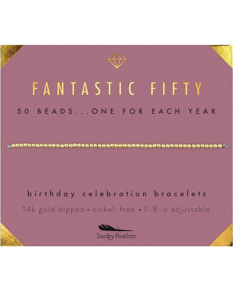 50th Birthday Gifts for Women Turning 50-14K Gold Dipped Beads Bracelet on Adjustable Cord, 50th Birthday Jewelry Gift Ideas ...