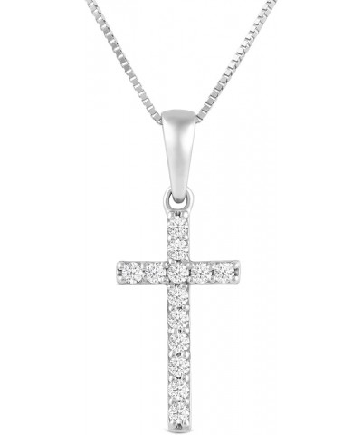 14K Solid Gold Cross | Pave Round Cut Cubic Zirconia Pendant Necklace | 15mm Long, 30 CTW | 16 Inch or 18 Inch Chain | With G...