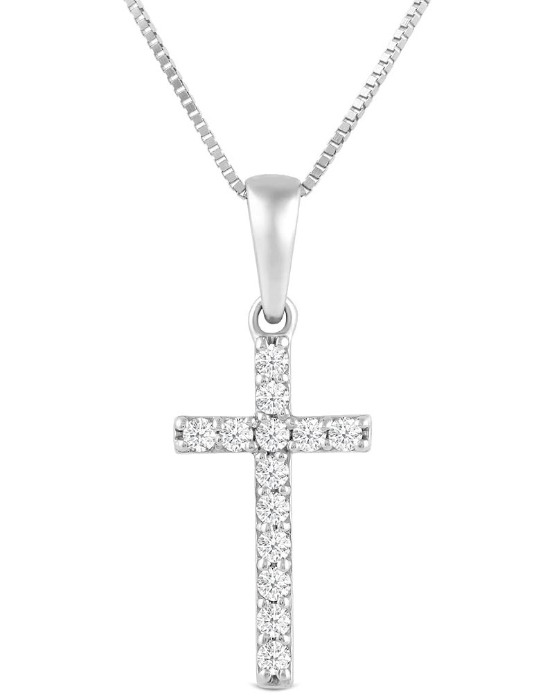 14K Solid Gold Cross | Pave Round Cut Cubic Zirconia Pendant Necklace | 15mm Long, 30 CTW | 16 Inch or 18 Inch Chain | With G...