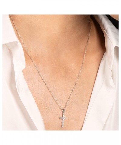 14K Solid Gold Cross | Pave Round Cut Cubic Zirconia Pendant Necklace | 15mm Long, 30 CTW | 16 Inch or 18 Inch Chain | With G...