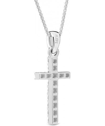 14K Solid Gold Cross | Pave Round Cut Cubic Zirconia Pendant Necklace | 15mm Long, 30 CTW | 16 Inch or 18 Inch Chain | With G...