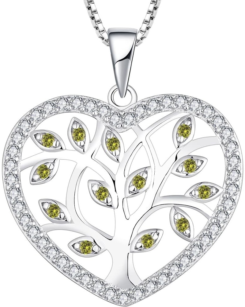 Tree Necklace 925 Sterling Silver Cubic Zirconia Heart Tree of Life Pendant Family Giving Jewelry for Women 08-peridot-Aug $2...