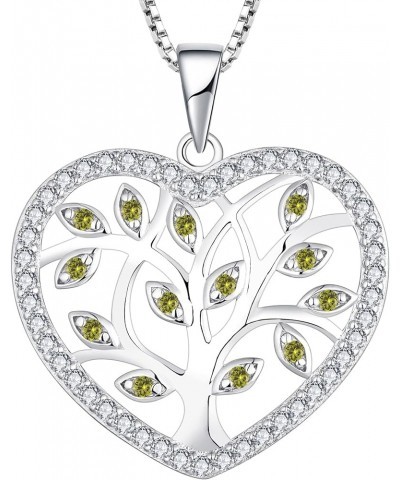 Tree Necklace 925 Sterling Silver Cubic Zirconia Heart Tree of Life Pendant Family Giving Jewelry for Women 08-peridot-Aug $2...